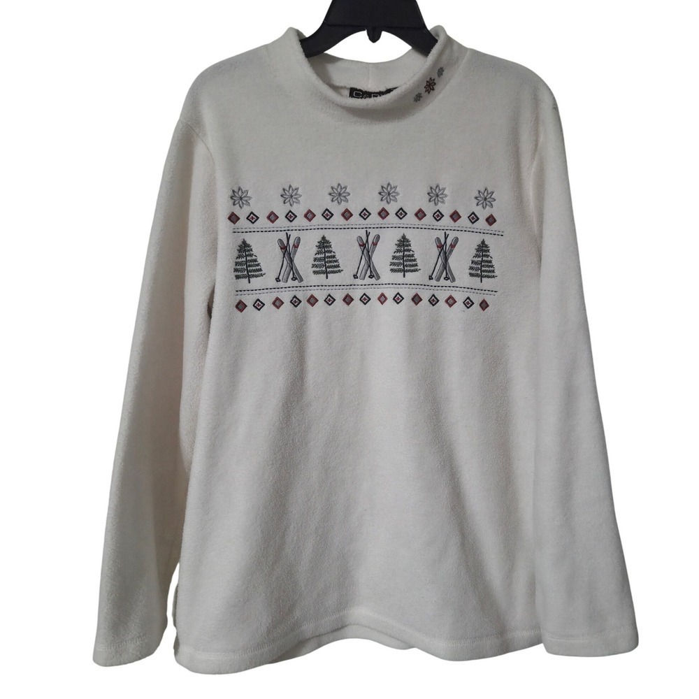 C&B Sport by Croft & Barrow Mock Neck Fleece Winter Trees Skiing Snowflakes, L